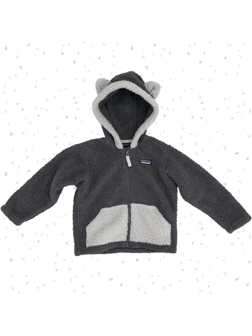 Patagonia Gray White Furry Friends Hoodie Fleece Jacket Hooded Zip Coat Size 2T